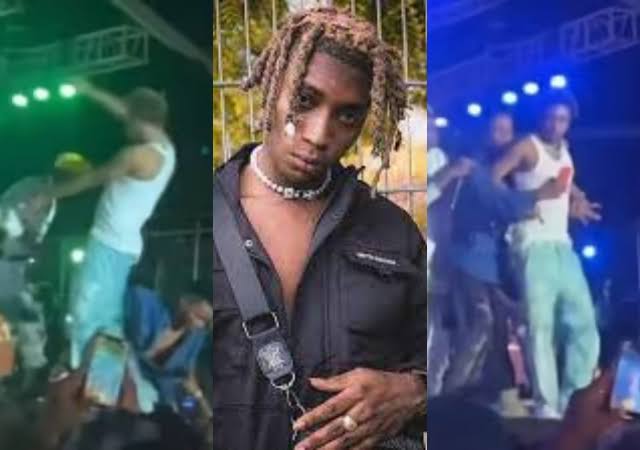 Watch Video: Bella Shmurda Falls Off Stage Due To A Fan’s Excesses